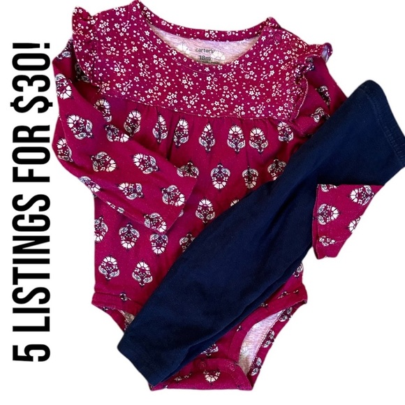 Carter’s 18 Month Baby Girl Bohemian Long Sleeve Bodysuit & Leggings Set - Picture 1 of 10